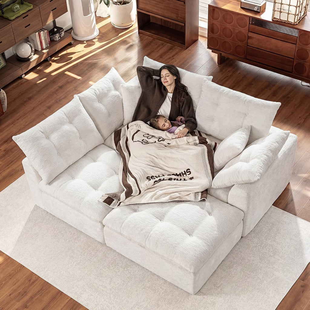 Nordivale 110" Cloud Sectional Couches L-Shaped Modular Boneless Chenille Sofa Couches with Deep Seat Ottoman and Side Pockets, Module Combination for Living Room 3 Seater