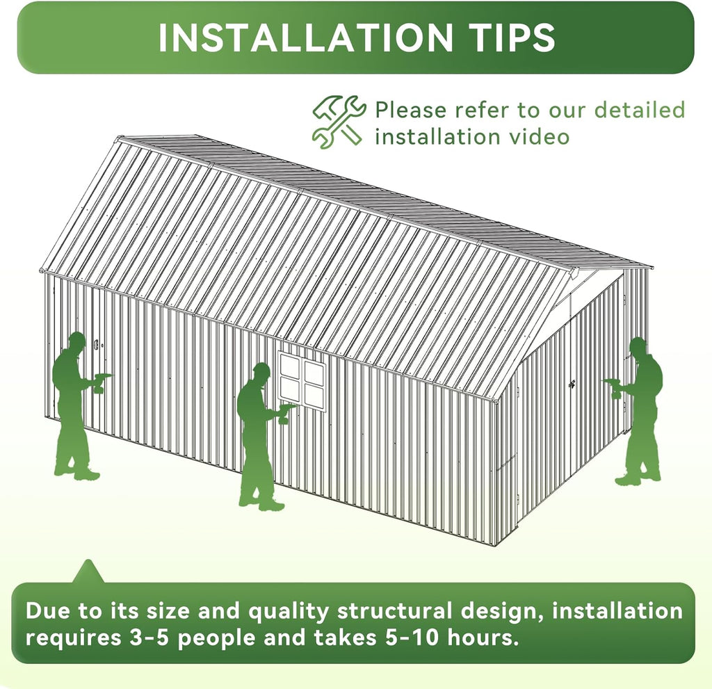 Aoxun 12'x20' Carport Shed Outdoor Metal Storage Sheds with Lockable Door & Sloping Roof- Ideal for Tools, Garden Equipment & Bikes, Perfect for Patio Placement(Brown)