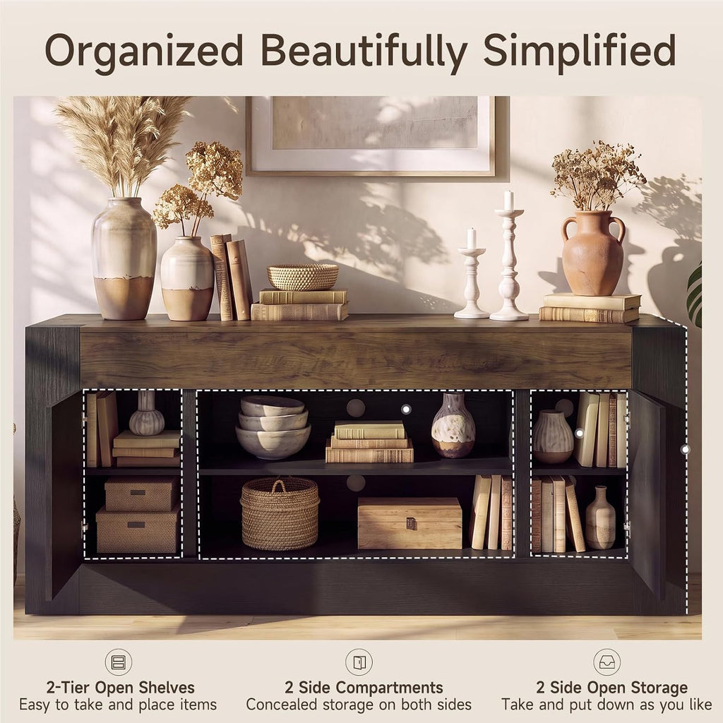 70 inch TV Stand for TVs Up to 80 Inches with Storage, White | Modern Entertainment Center and Media Console with Open Shelves, 2 Side Cabinets and Thick-Frame Design for Living Rooms