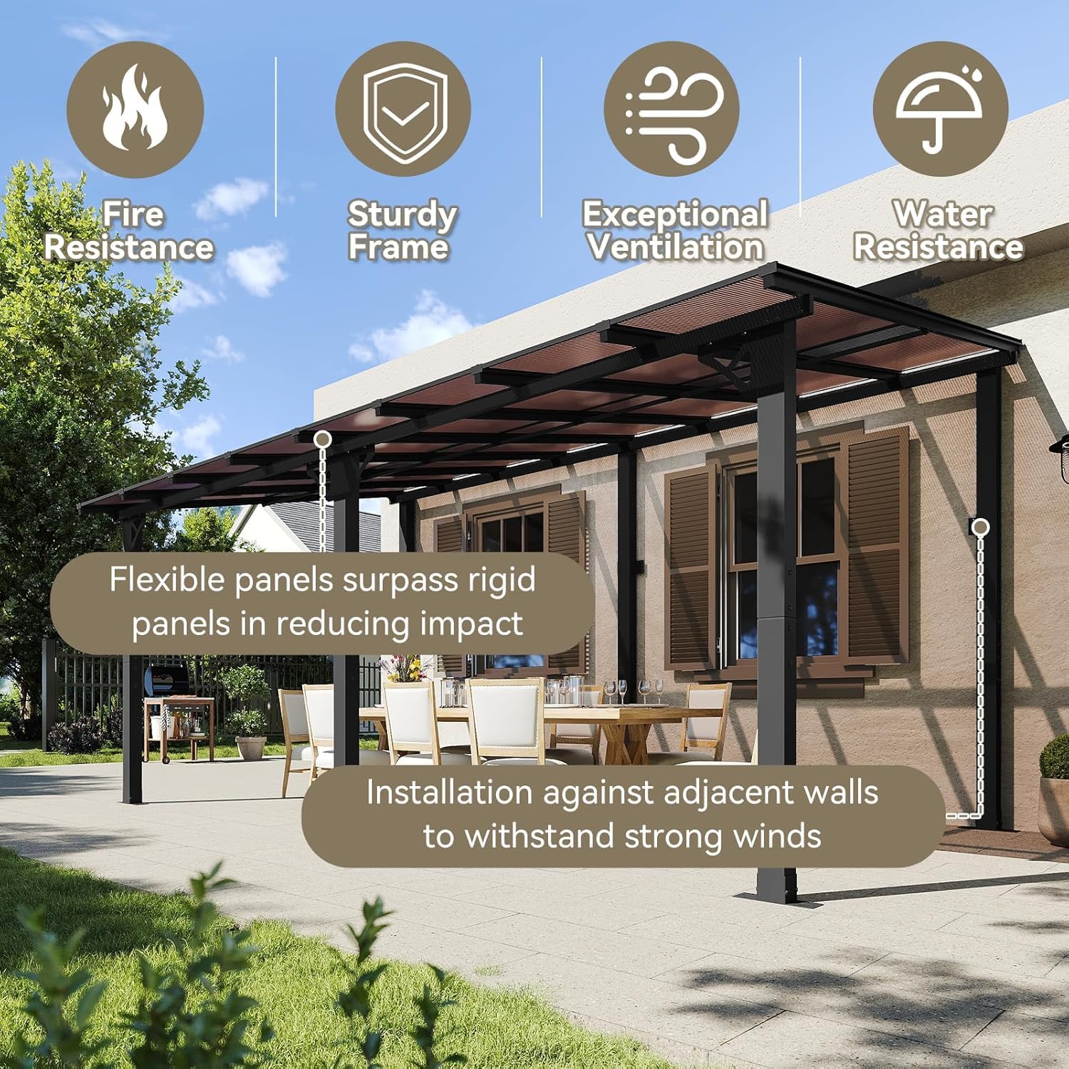 Aoxun 16’x10’ Gazebo for Patio, Gazebo Pergola with Sloped Roof, Black