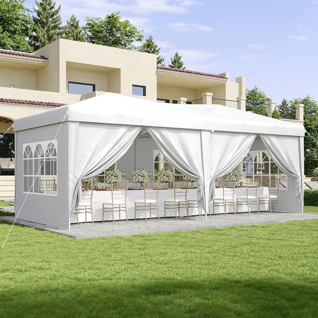 Aoxun 10x20 Pop Up Canopy Tent with 6 Removable Sidewalls, One Push Party Tent Waterproof Outdoor Canopy with 3 Adjustable Height, Portable Tents for Parties, Wedding, Commercial, Market