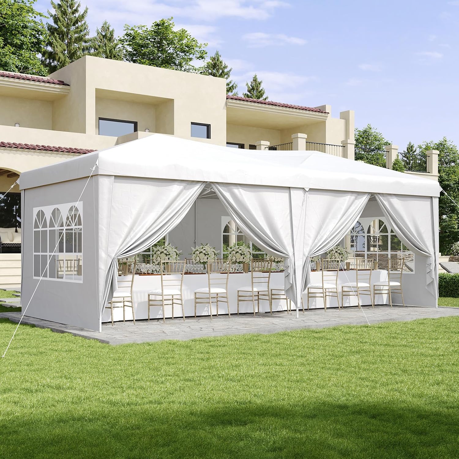 Aoxun 10x20 Pop Up Canopy Tent with 6 Removable Sidewalls, One Push Party Tent Waterproof Outdoor Canopy with 3 Adjustable Height, Portable Tents for Parties, Wedding, Commercial, Market
