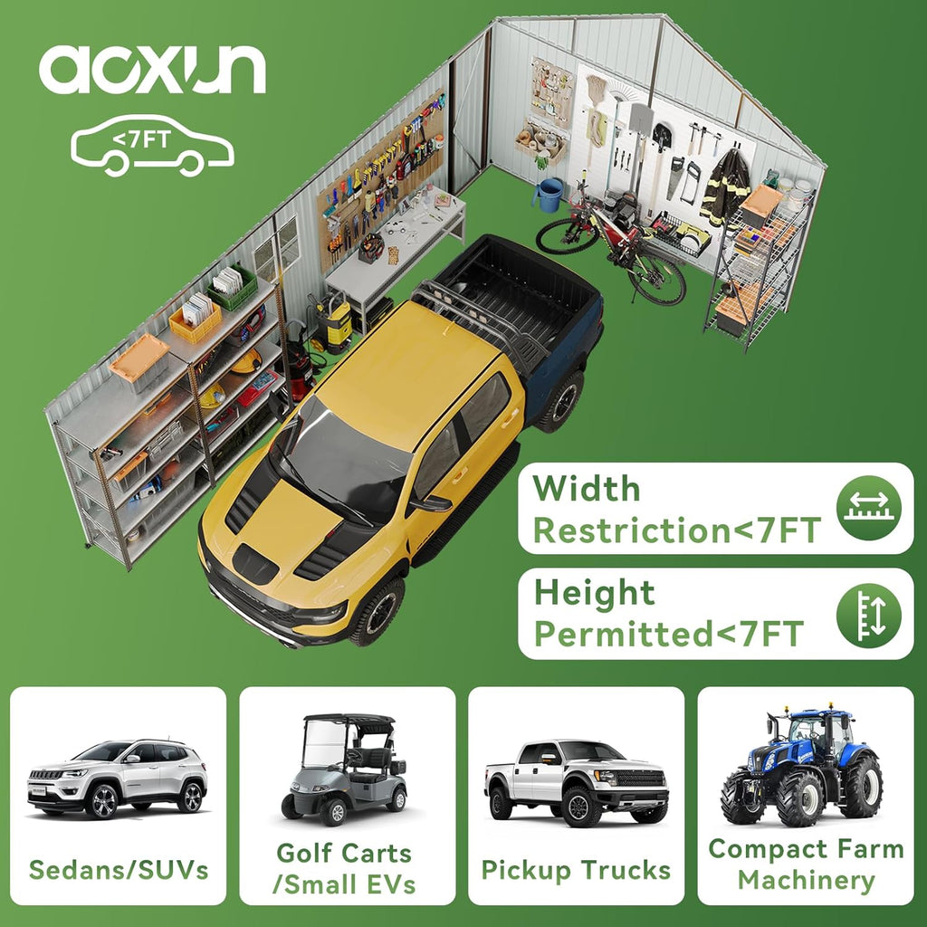 Aoxun 12'x20' Carport Shed Outdoor Metal Storage Sheds with Lockable Door & Sloping Roof- Ideal for Tools, Garden Equipment & Bikes, Perfect for Patio Placement(Brown)