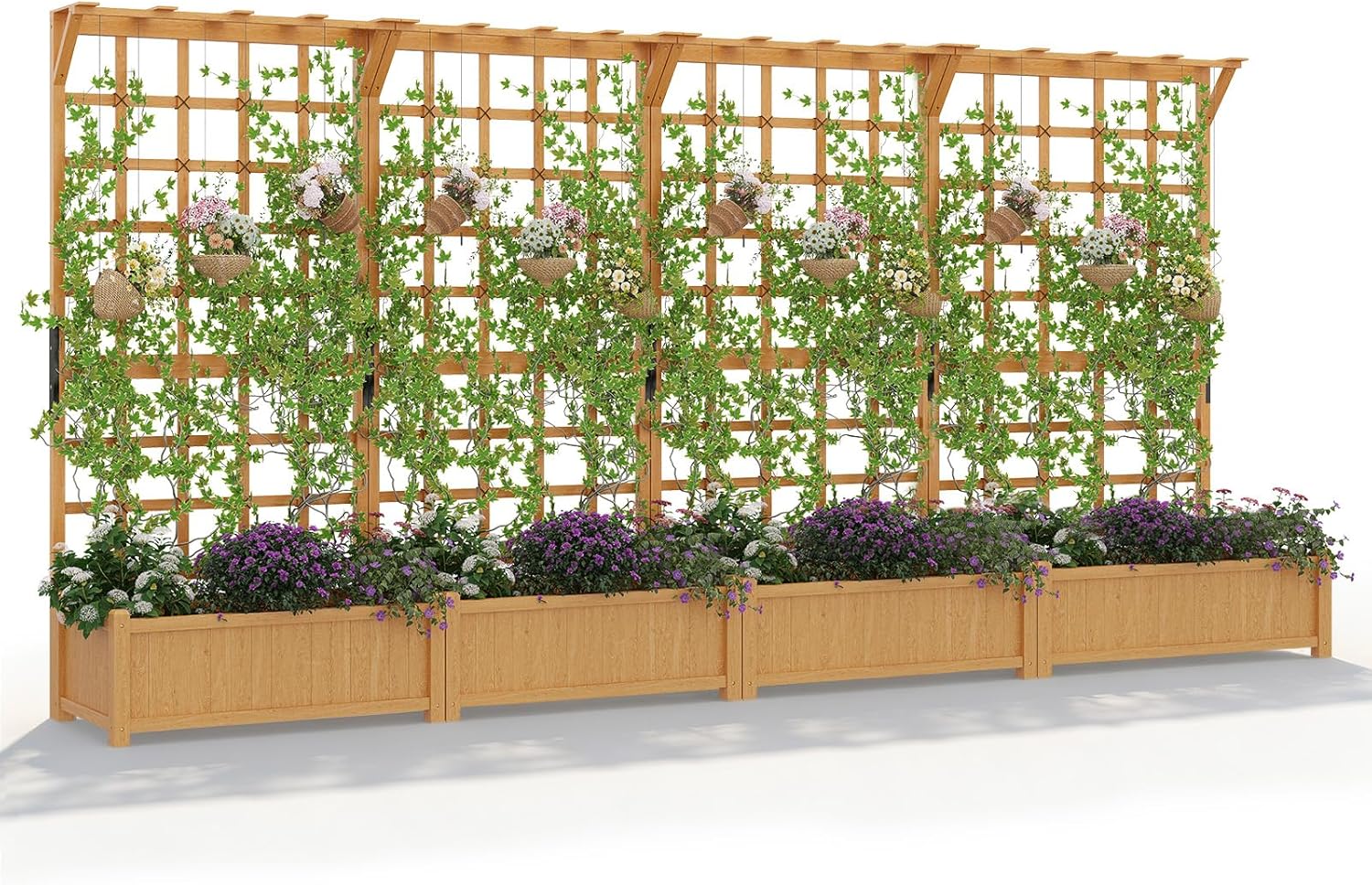 Aoxun 72" Raised Garden Bed with Trellis, Wood Planter Container with Hanging Roof & Garden Boxes for Climbing Plants Flowers Vine (2 piece)
