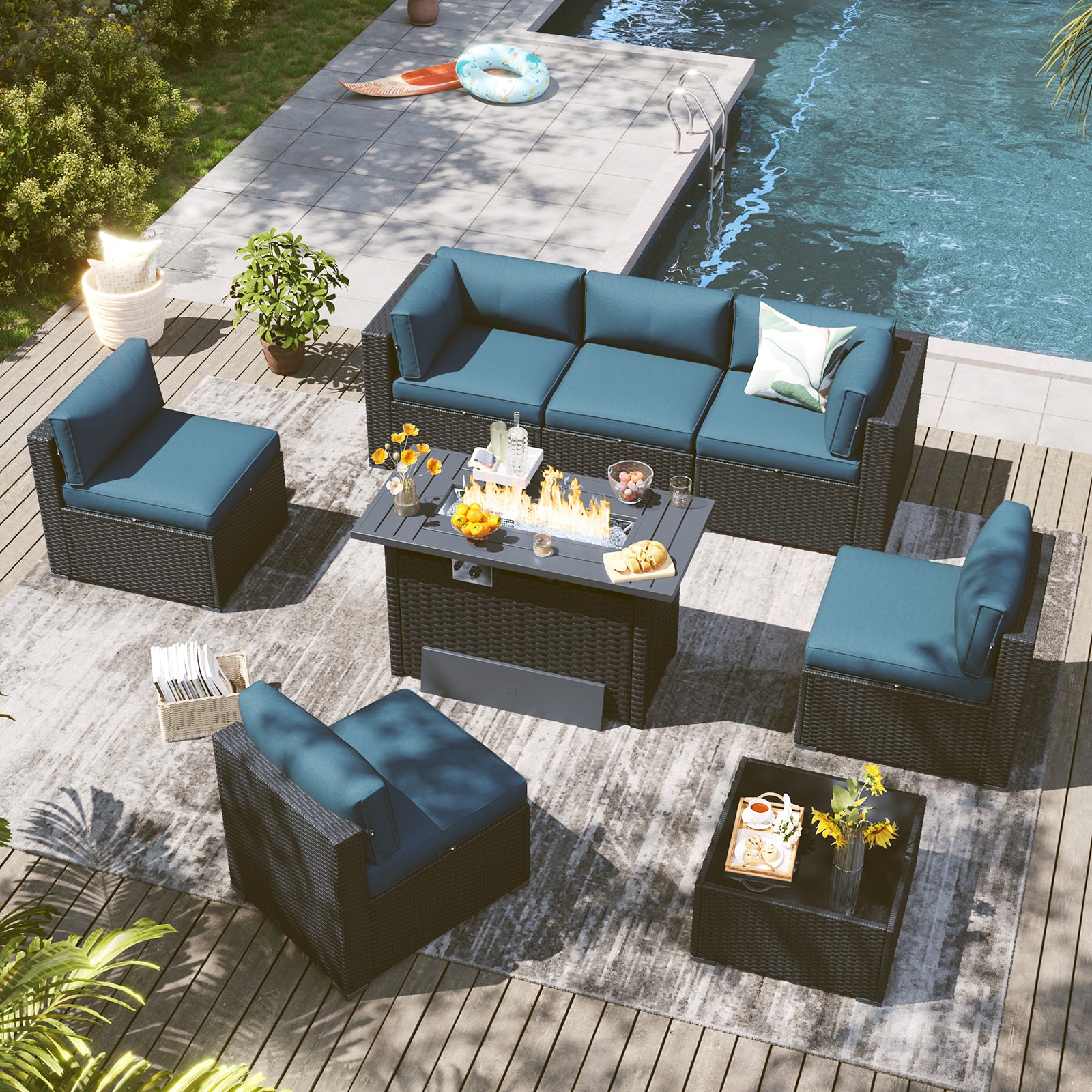 LazySunsets 7 Piece Outdoor Patio Furniture Set with Coffee Table, Outdoor Patio Furniture Sets with Waterproof Cover, Wicker Rattan Outdoor Conversation Set for Backyard & Garden, Beige
