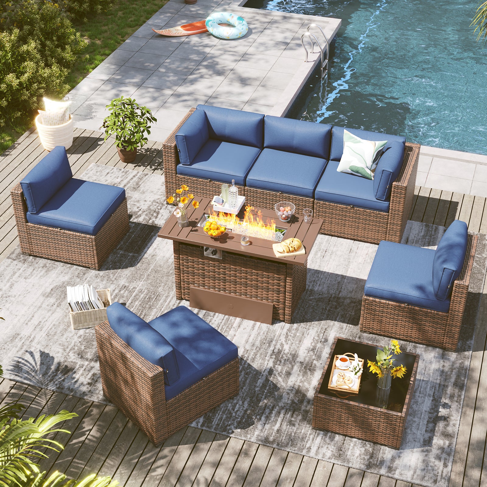 LazySunsets 7 Piece Outdoor Patio Furniture Set with Coffee Table, Outdoor Patio Furniture Sets with Waterproof Cover, Wicker Rattan Outdoor Conversation Set for Backyard & Garden, Beige