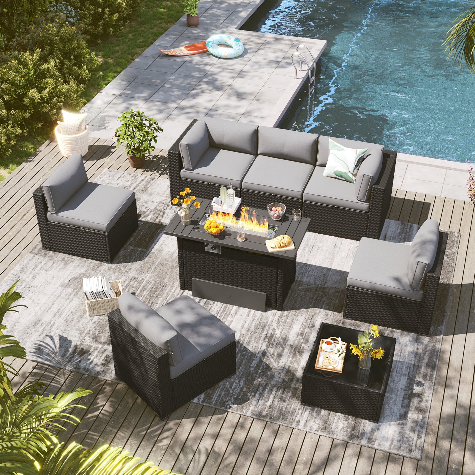 LazySunsets 7 Piece Outdoor Patio Furniture Set with Coffee Table, Outdoor Patio Furniture Sets with Waterproof Cover, Wicker Rattan Outdoor Conversation Set for Backyard & Garden, Beige