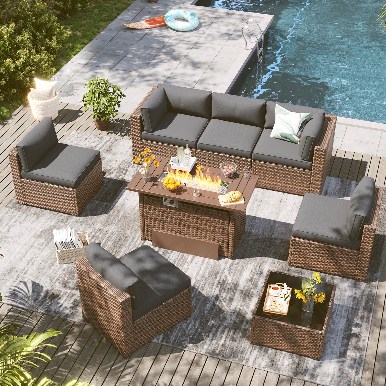 LazySunsets 7 Piece Outdoor Patio Furniture Set with Coffee Table, Outdoor Patio Furniture Sets with Waterproof Cover, Wicker Rattan Outdoor Conversation Set for Backyard & Garden, Beige