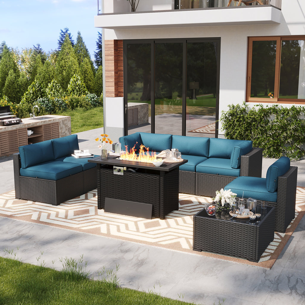 LazySunsets 7 Piece Outdoor Patio Furniture Set with Coffee Table, Outdoor Patio Furniture Sets with Waterproof Cover, Wicker Rattan Outdoor Conversation Set for Backyard & Garden, Beige