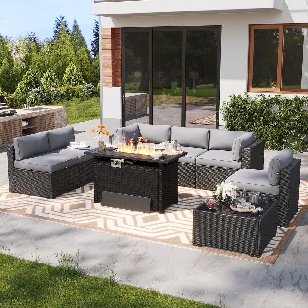 LazySunsets 7 Piece Outdoor Patio Furniture Set with Coffee Table, Outdoor Patio Furniture Sets with Waterproof Cover, Wicker Rattan Outdoor Conversation Set for Backyard & Garden, Beige