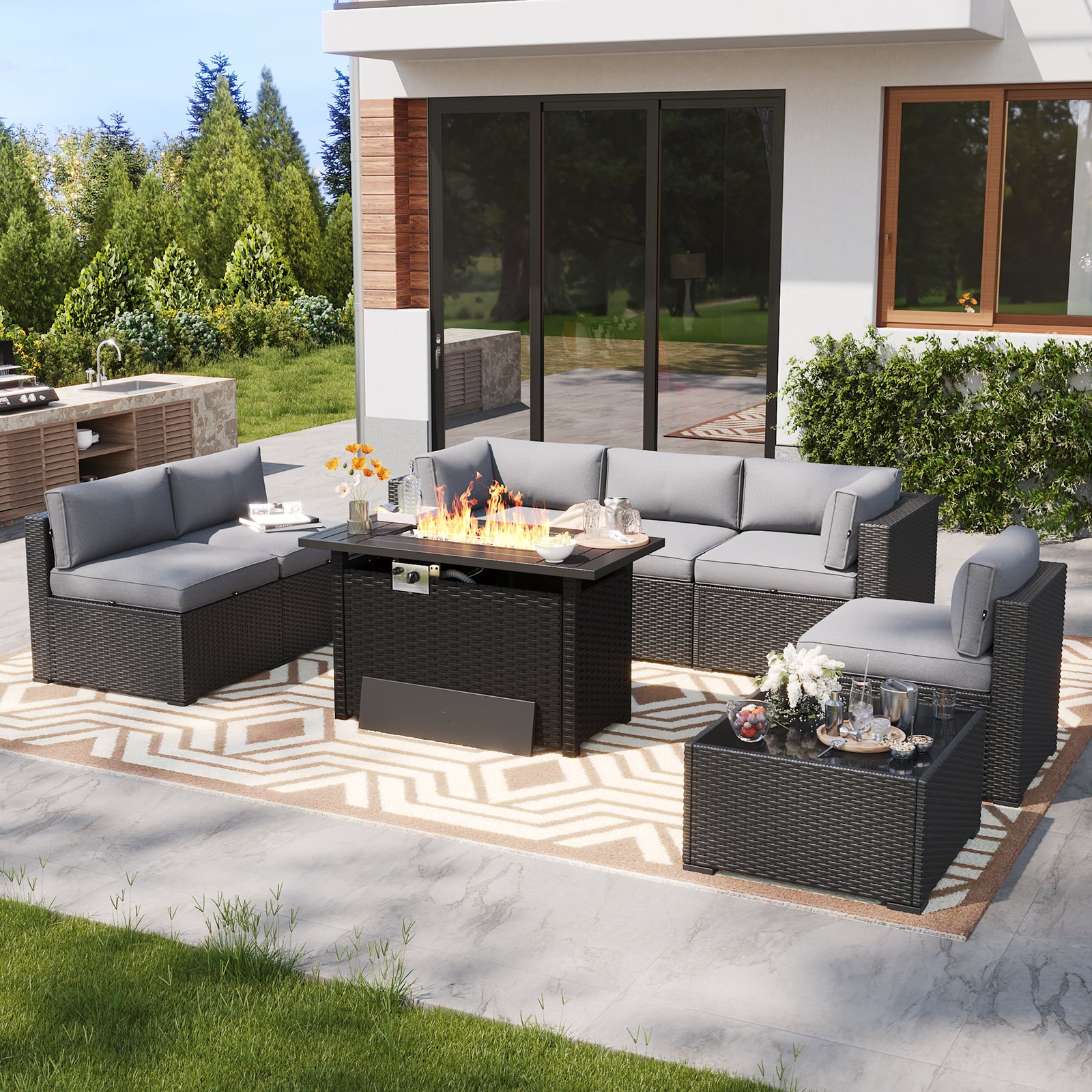 LazySunsets 7 Piece Outdoor Patio Furniture Set with Coffee Table, Outdoor Patio Furniture Sets with Waterproof Cover, Wicker Rattan Outdoor Conversation Set for Backyard & Garden, Beige