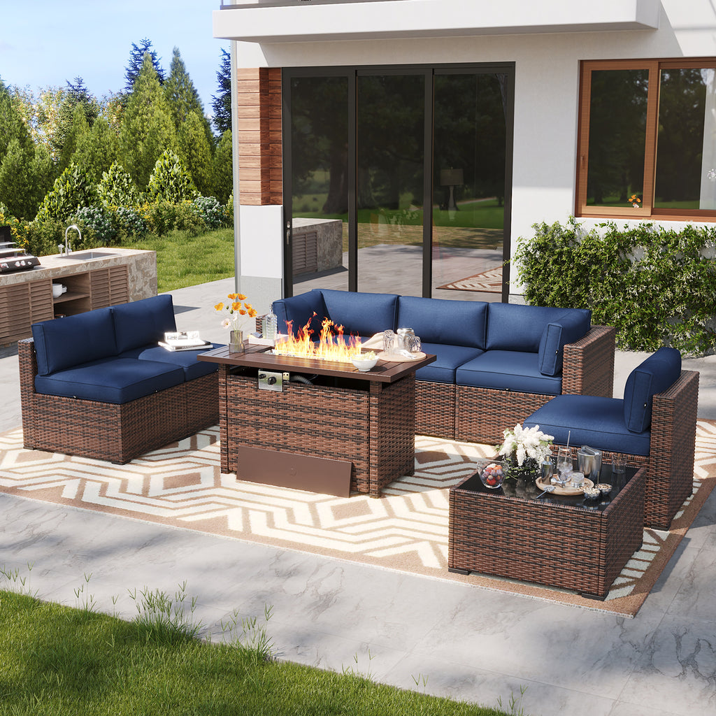 LazySunsets 7 Piece Outdoor Patio Furniture Set with Coffee Table, Outdoor Patio Furniture Sets with Waterproof Cover, Wicker Rattan Outdoor Conversation Set for Backyard & Garden, Beige