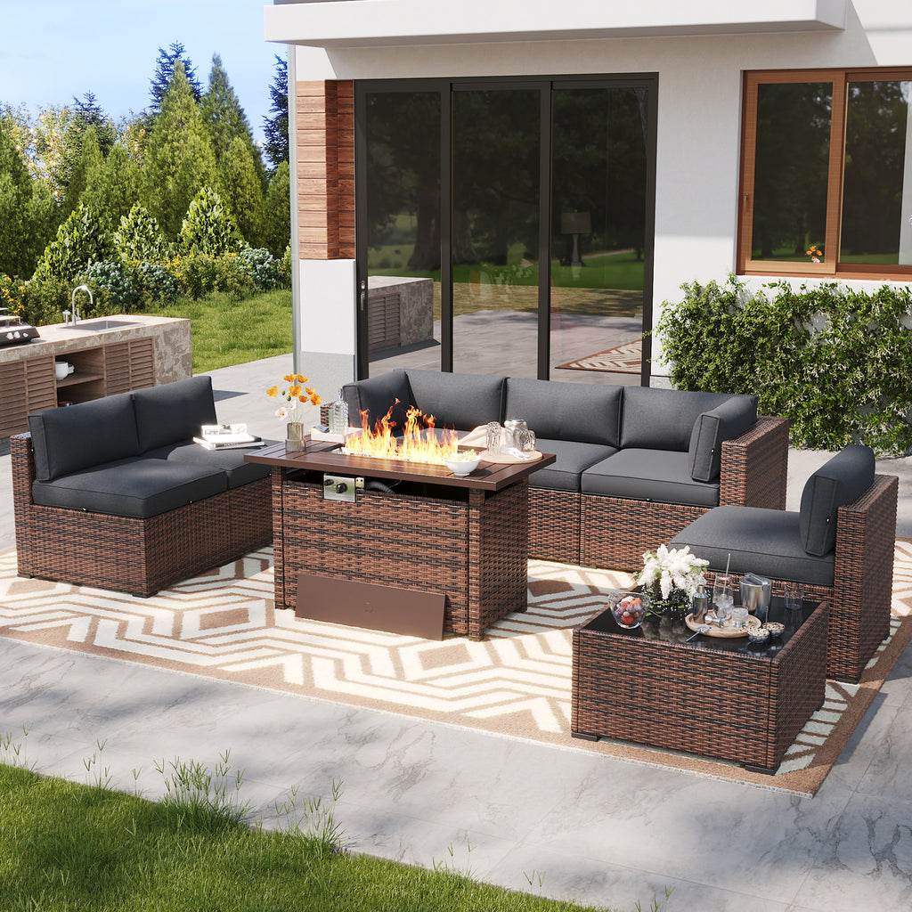 LazySunsets 7 Piece Outdoor Patio Furniture Set with Coffee Table, Outdoor Patio Furniture Sets with Waterproof Cover, Wicker Rattan Outdoor Conversation Set for Backyard & Garden, Beige