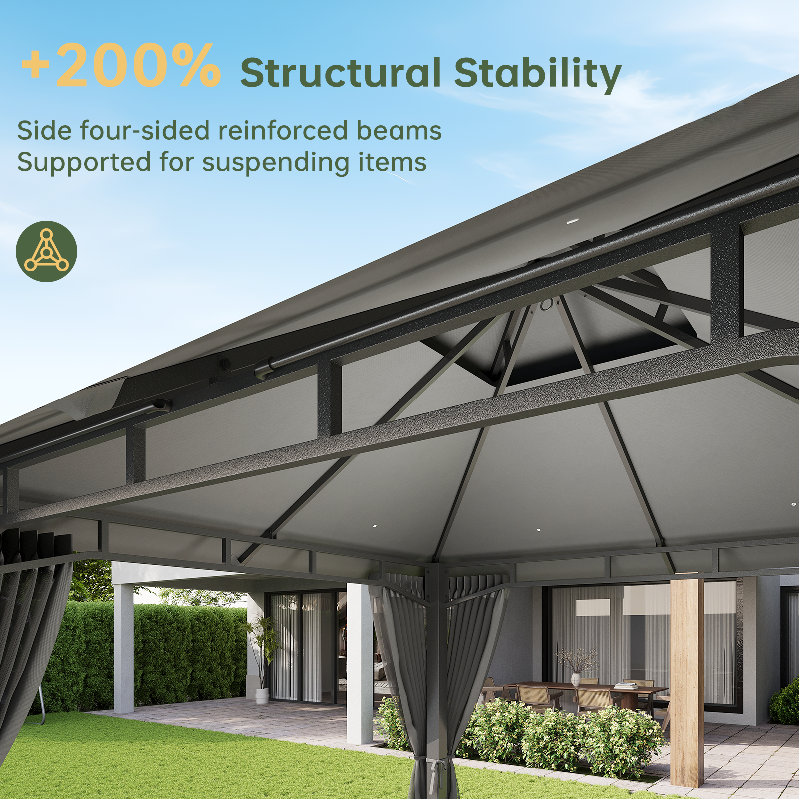 Aoxun 10x10 Gazebo with Double Roof & Mosquito Netting Outdoor Heavy-Duty Party Tent, Patio Tent with Zipper Screens - Backyard Garden Lawn Shelter Includes Wind Ropes Expansion Bolts, Gray