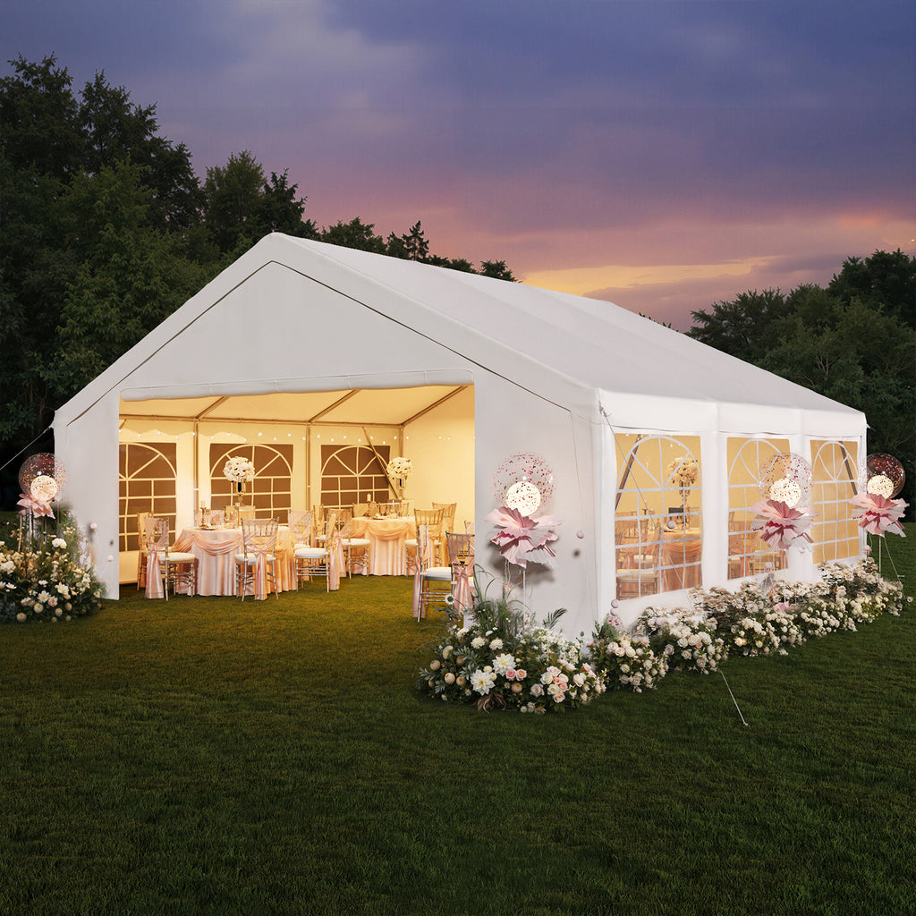 Binplax Party Tent 20x20 Canopy Heavy Duty, Waterproof Outdoor Event Tent with Removable Sidewalls & Roll-Up Door, Portable Carport for Wedding, BBQ, Camping, Birthday Party