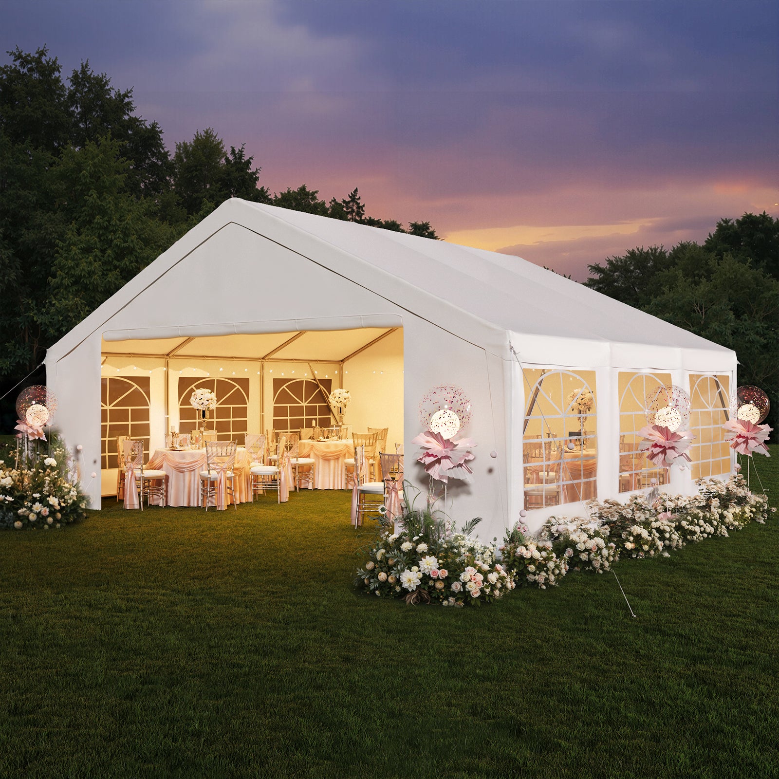Binplax Party Tent 20x20 Canopy Heavy Duty, Waterproof Outdoor Event Tent with Removable Sidewalls & Roll-Up Door, Portable Carport for Wedding, BBQ, Camping, Birthday Party