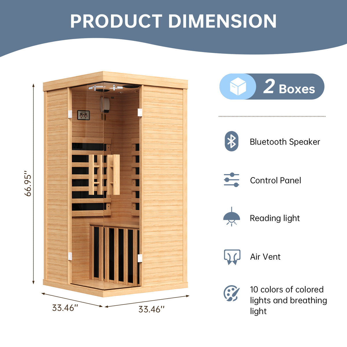 SunSwell Wood Infrared Sauna,1 Person Traditonal Sauna with Red Light|Canadian Hemlock Indoor Dry Sauna Room for Low EMF with Bluetooth Speakers and Cup Holder