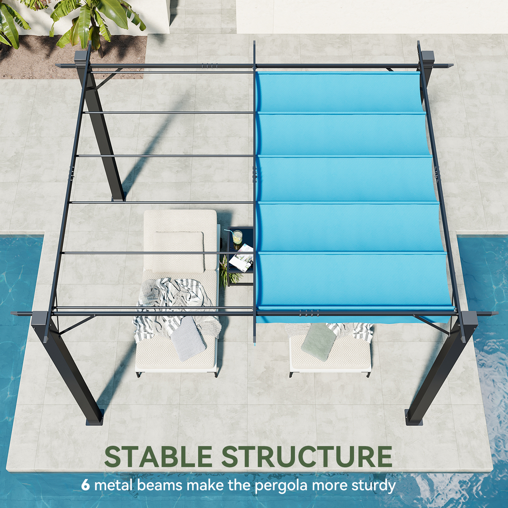 Aoxun 10x12 Outdoor Retractable Pergola with Upgraded Adjustable Canopy, Sliding Canopy | Powder-Coated Metal Frame | UV/Water-Resistant PA Canopy | Free-Standing Design | Blue