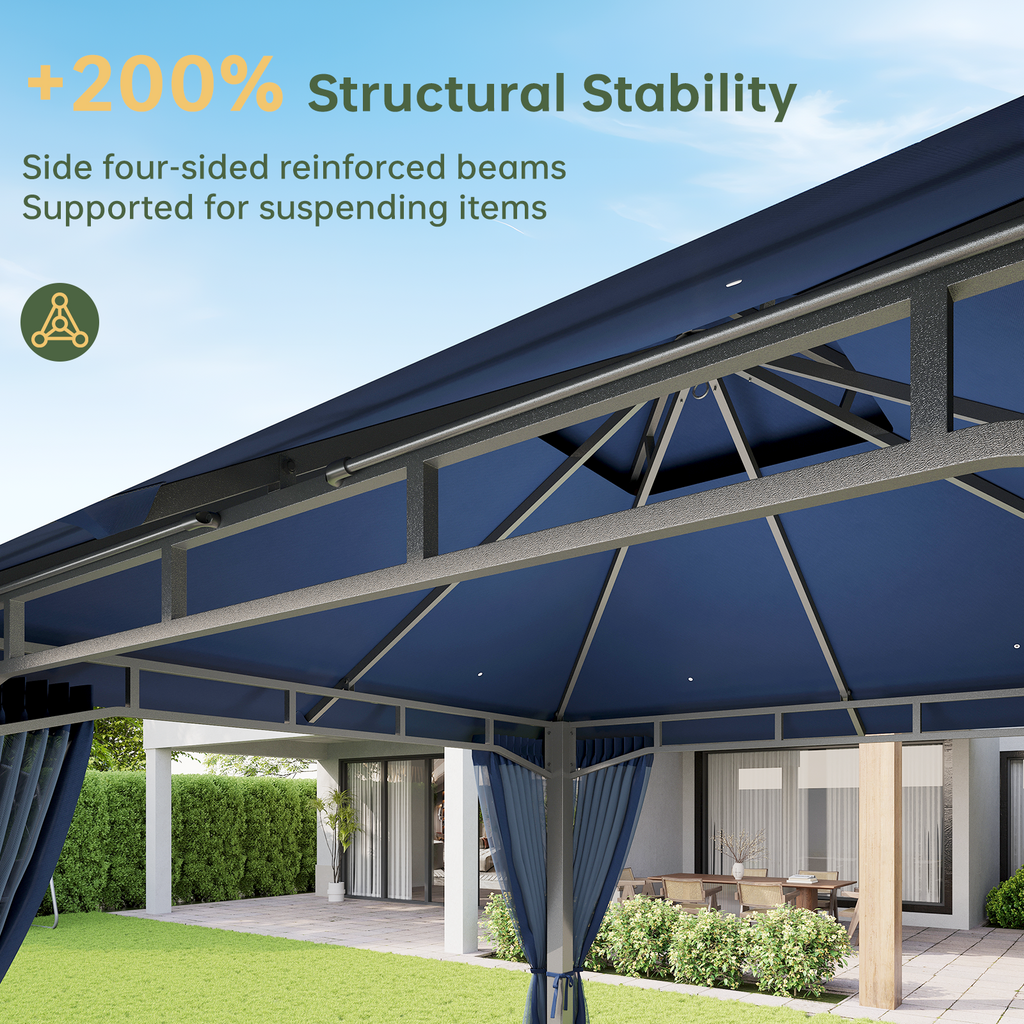 Aoxun 12x10 Gazebo with Double Roof & Mosquito Netting Outdoor Heavy-Duty Party Tent, Patio Tent with Zipper Screens - Backyard Garden Lawn Shelter Includes Wind Ropes Expansion Bolts, Gray