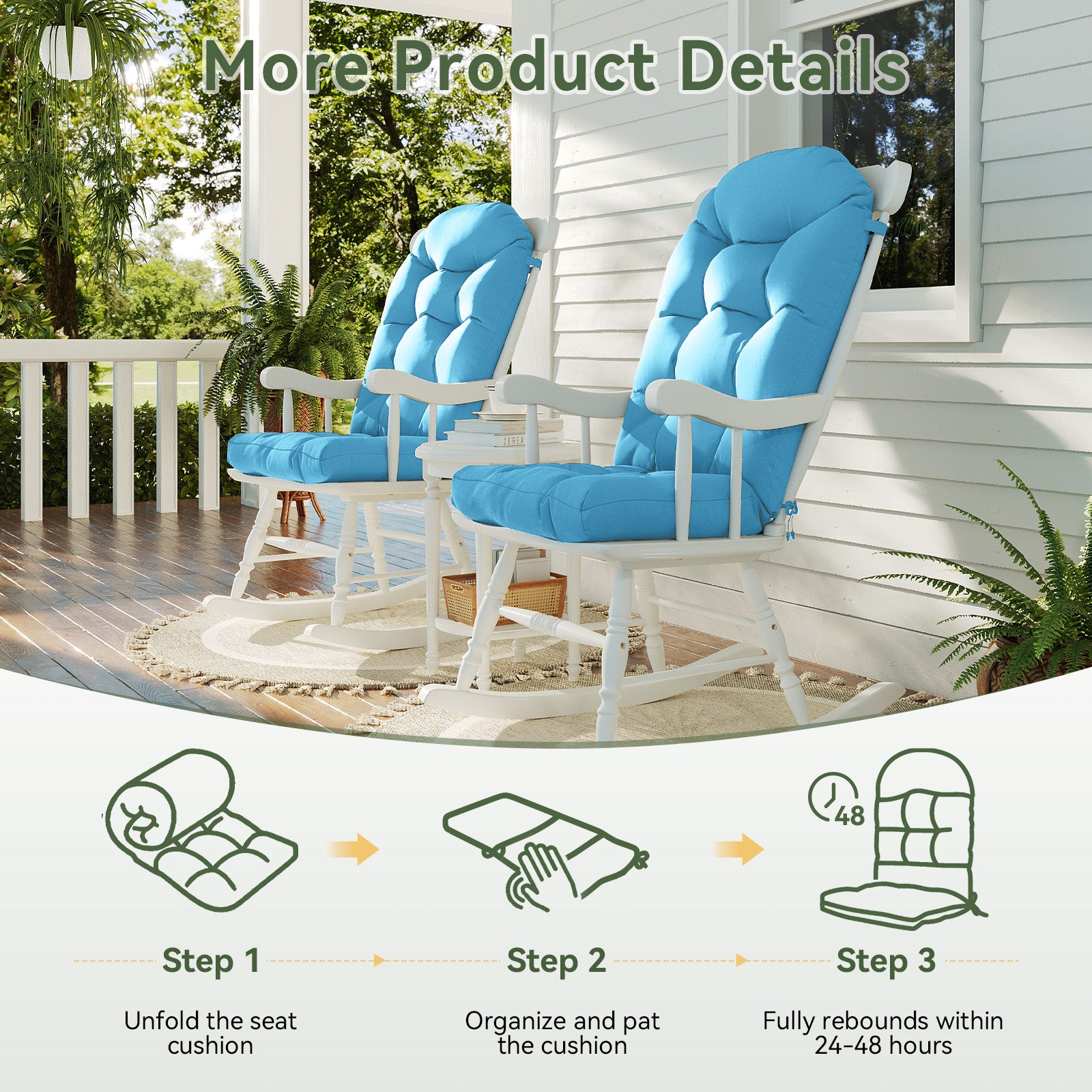 Aoxun Adirondack Chair Cushion, Indoor/Outdoor Rocking Chair Cushion with Ties, Thickened High Back Patio Chair Cushions with High Elasticity PP Cotton Water-Resistant, 2-Pack, Grey