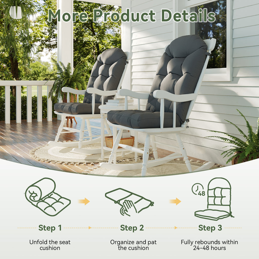 Aoxun Adirondack Chair Cushion, Indoor/Outdoor Rocking Chair Cushion with Ties, Thickened High Back Patio Chair Cushions with High Elasticity PP Cotton Water-Resistant, 2-Pack, Grey
