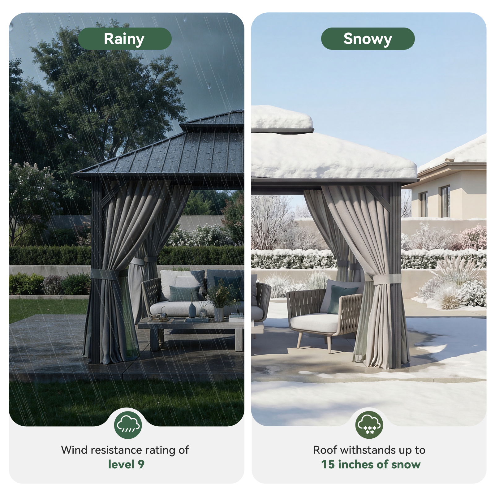 BinpLax 12x12FT Outdoor Gazebo - Hardtop Pergolas for Patios with Curtains and Netting Included, Permanent Gazebo Pavilion with Double Galvanized Steel Roof for Party, Outdoor Dining, Wedding, Gray