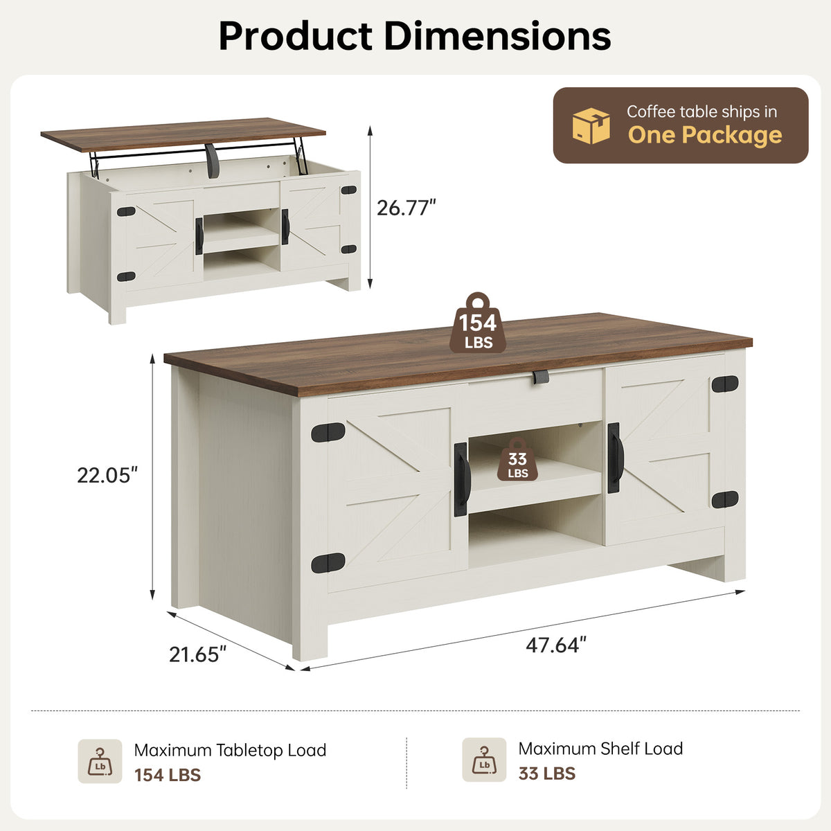 Farmhouse Living Room Table Sets of 2, 80 inch, White