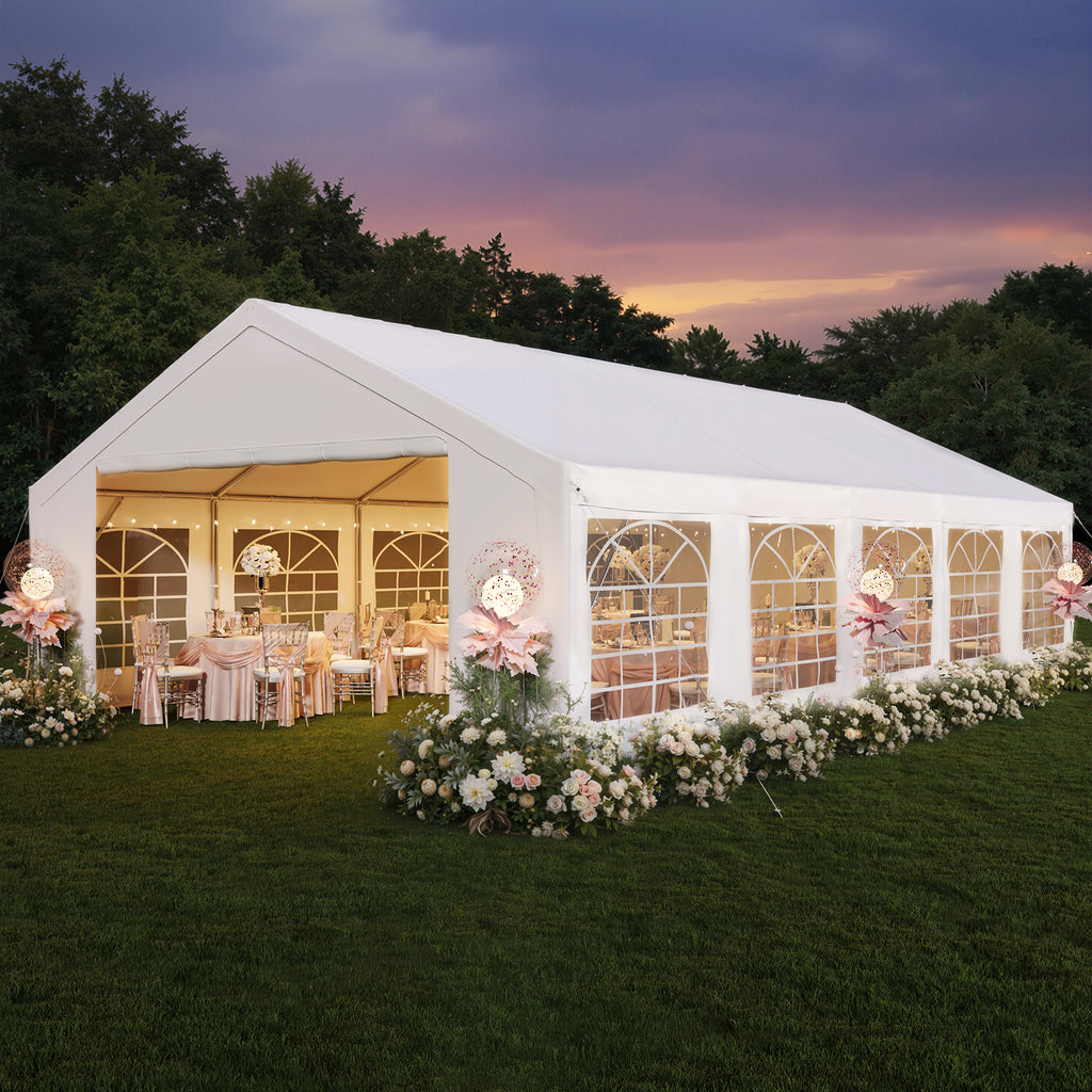 Binplax Party Tent 32x16 Canopy Heavy Duty, Waterproof Outdoor Event Tent with Removable Sidewalls & Roll-Up Door, Portable Carport for Wedding, BBQ, Camping, Birthday Party