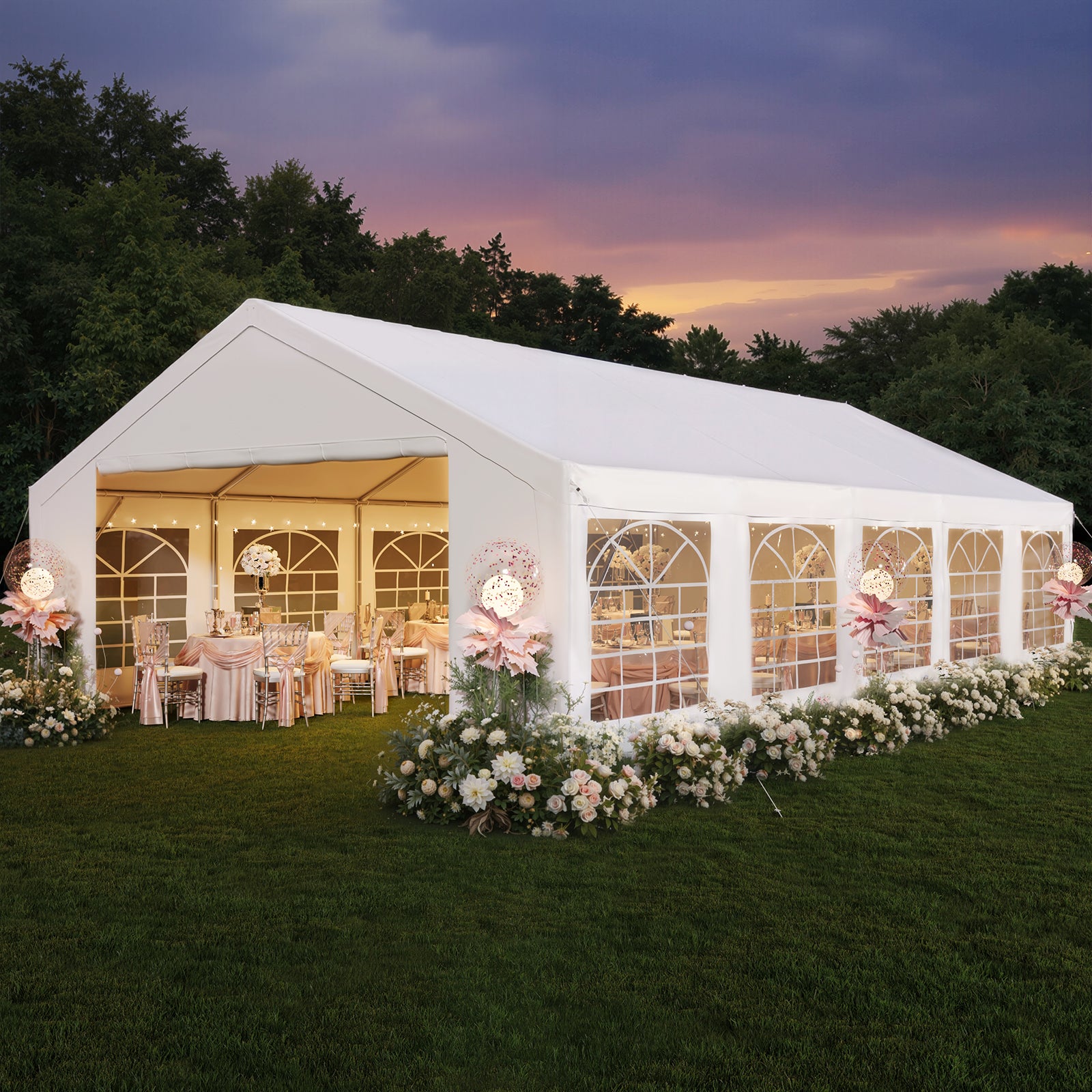 Binplax Party Tent 32x16 Canopy Heavy Duty, Waterproof Outdoor Event Tent with Removable Sidewalls & Roll-Up Door, Portable Carport for Wedding, BBQ, Camping, Birthday Party