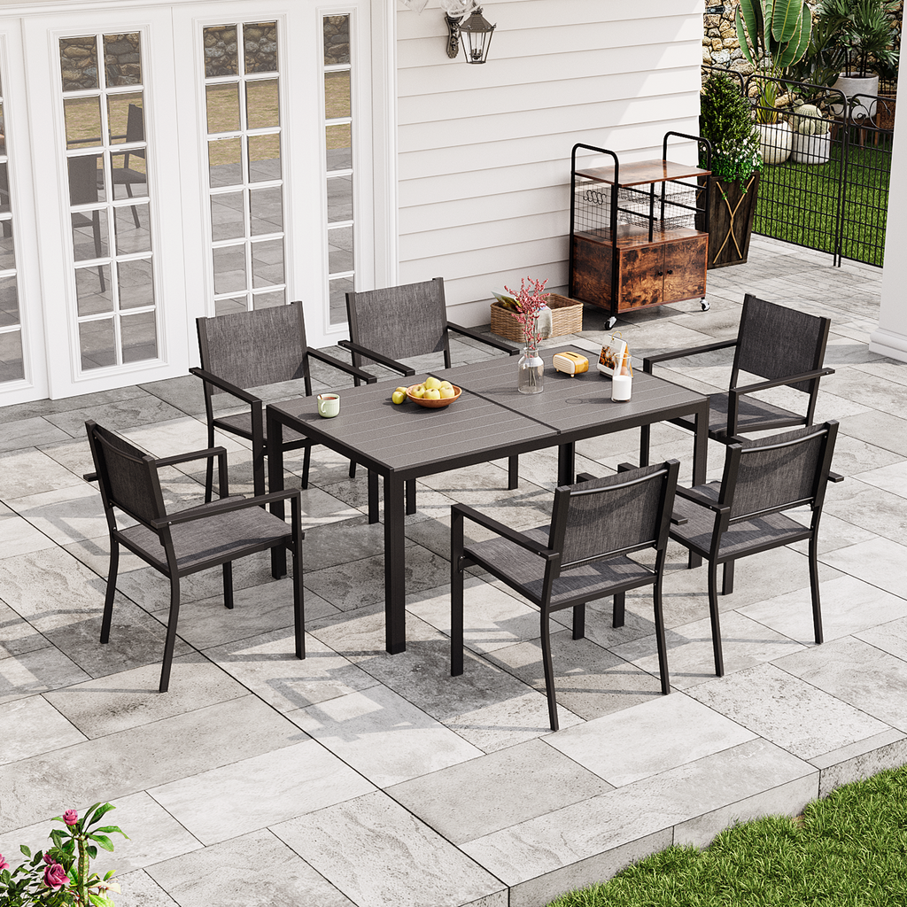 Aoxun 7-Piece Patio Table and Chairs Set for 6, All Weather Outdoor Dining Set with 6 Textilene Chairs and 1 Rectangular Metal Table, Patio Dining Sets for Backyard, Garden and Poolside