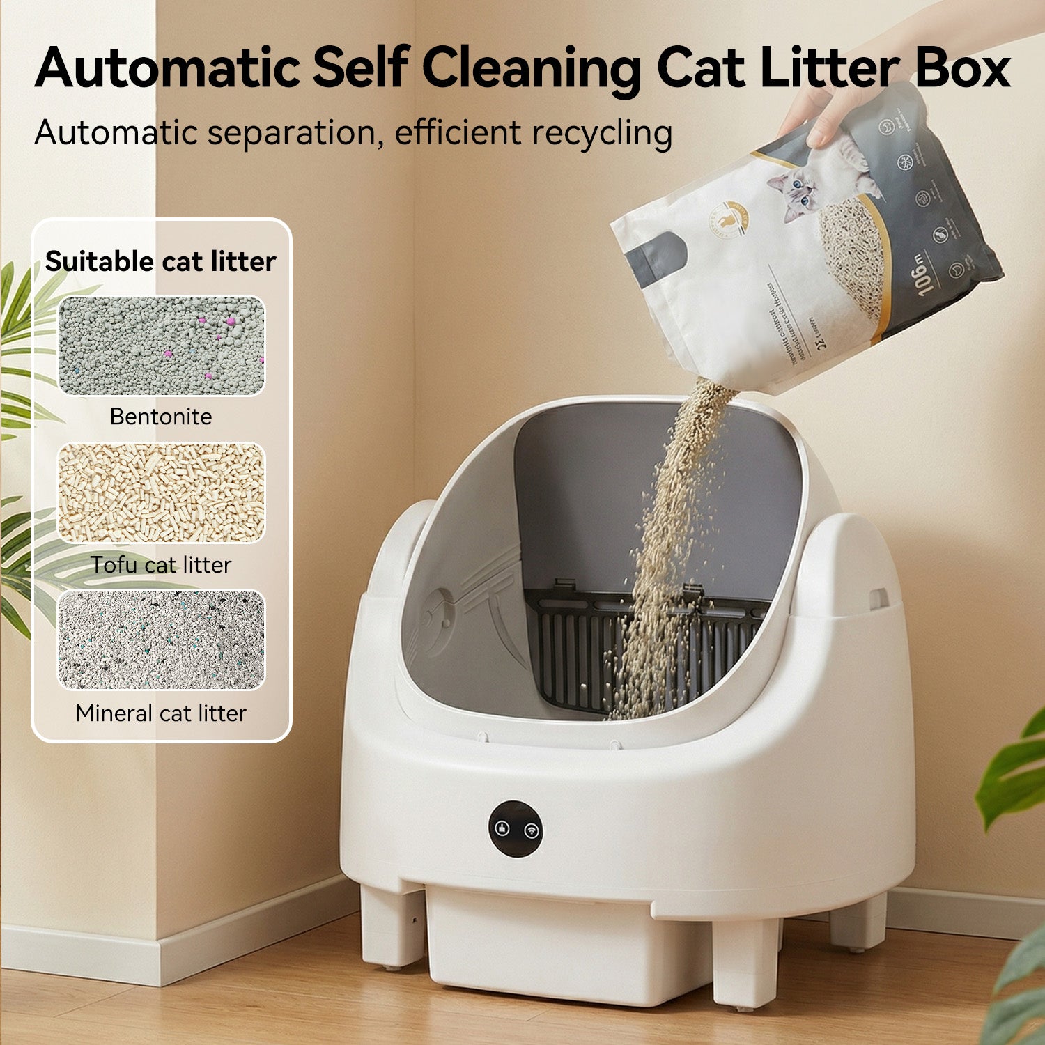 Nordivale Automatic Litter Box App Control Self Cleaning Litter Box Odor Control＆Safety Protection for Multiple Cats with Garbage Bag, Cat Litter Mat and Fragrance Box