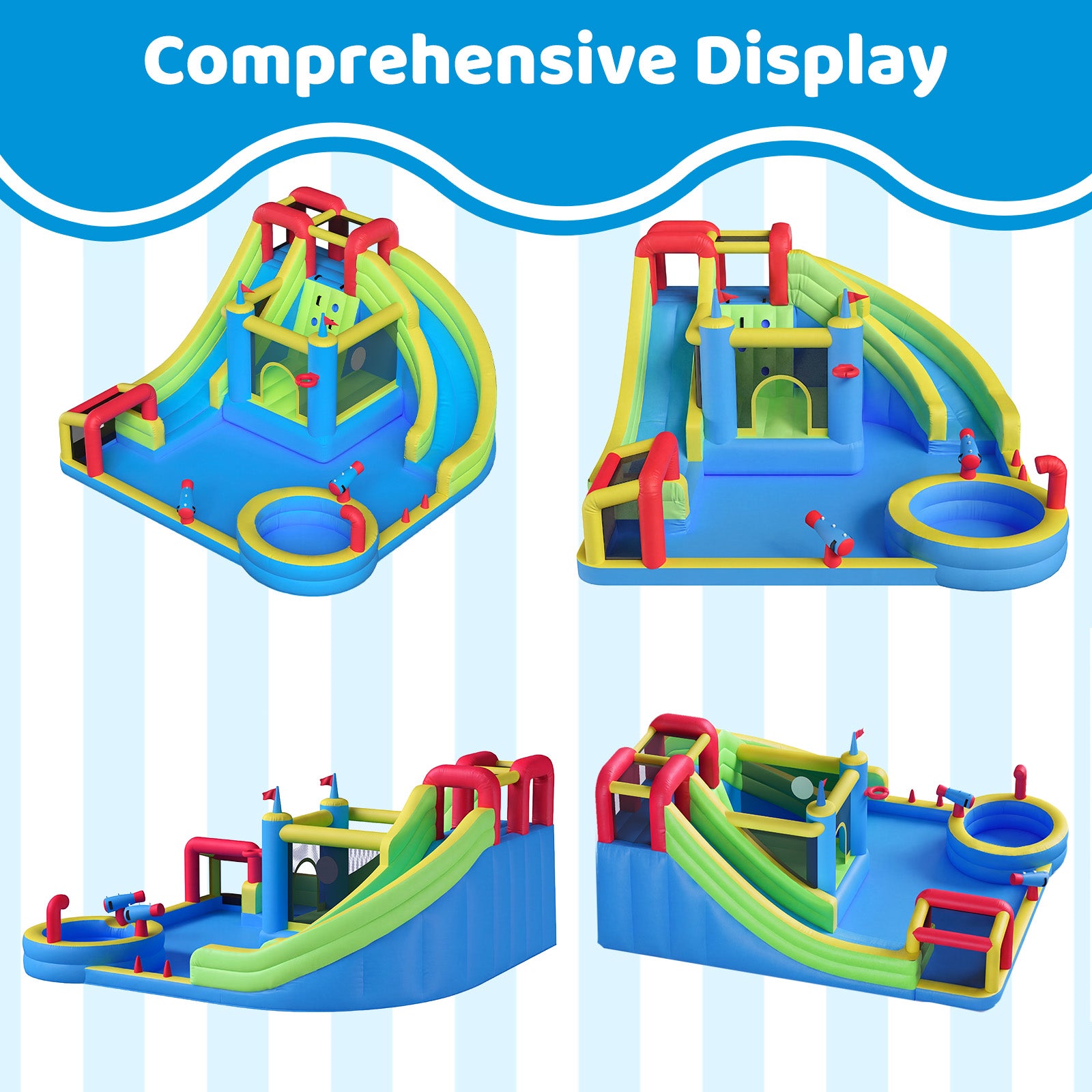 SunSwell Inflatable Water Slide for Kids Backyard with 450W Blower, Jumping Castle with Water Slide, Water Park Bounce House for Indoor and Outdoor Activities