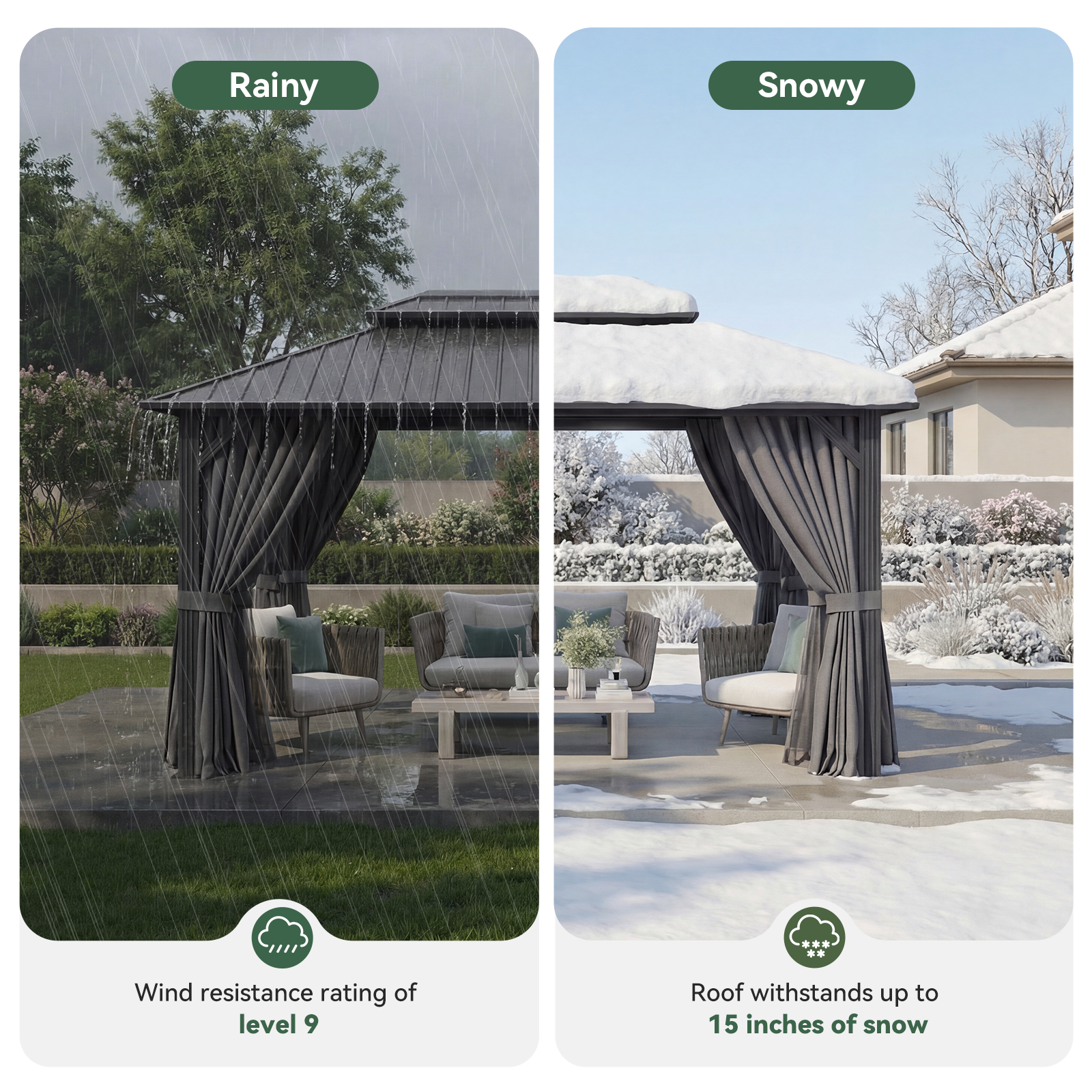 BinpLax 14x10FT Outdoor Gazebo - Hardtop Pergolas for Patios with Curtains and Netting Included, Permanent Gazebo Pavilion with Double Galvanized Steel Roof for Party, Outdoor Dining, Wedding, Gray