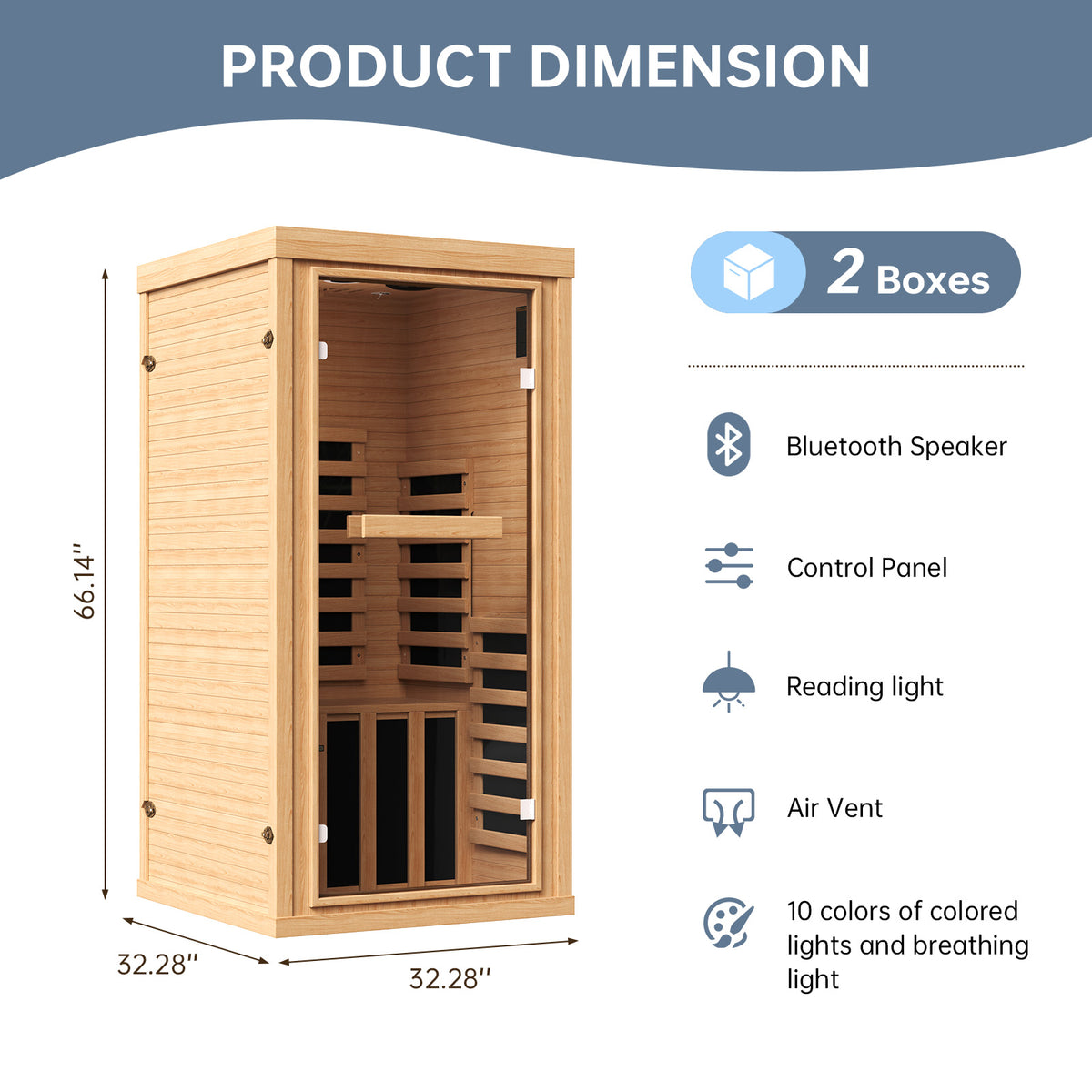 SunSwell Wood Infrared Sauna Room, 1 Person Traditonal Sauna with Red Light|Canadian Hemlock Indoor Dry Sauna Room for Low EMF with Bluetooth Speakers and Cup Holder