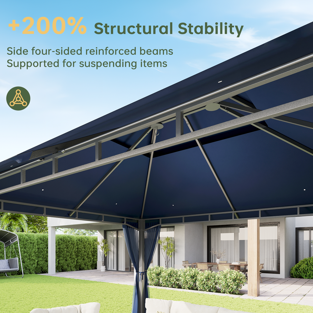 Aoxun 12x10 Gazebo with Double Roof & Mosquito Netting Outdoor Heavy-Duty Party Tent, Patio Tent with Zipper Screens - Backyard Garden Lawn Shelter Includes Wind Ropes Expansion Bolts, Blue