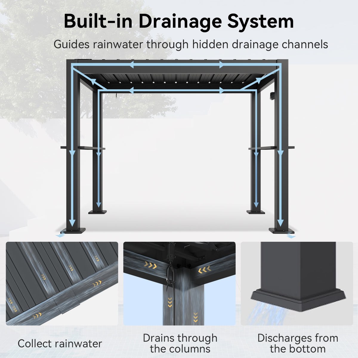 Aoxun 8x5 Grill Pergola, Louvered Pergola with 2 Side Shelves, Gray，Adjustable Louvered Roof 0-90° | Hidden Drainage System | Galvanized Steel Frame | Outdoor BBQ Station | 3.8" Thick Posts