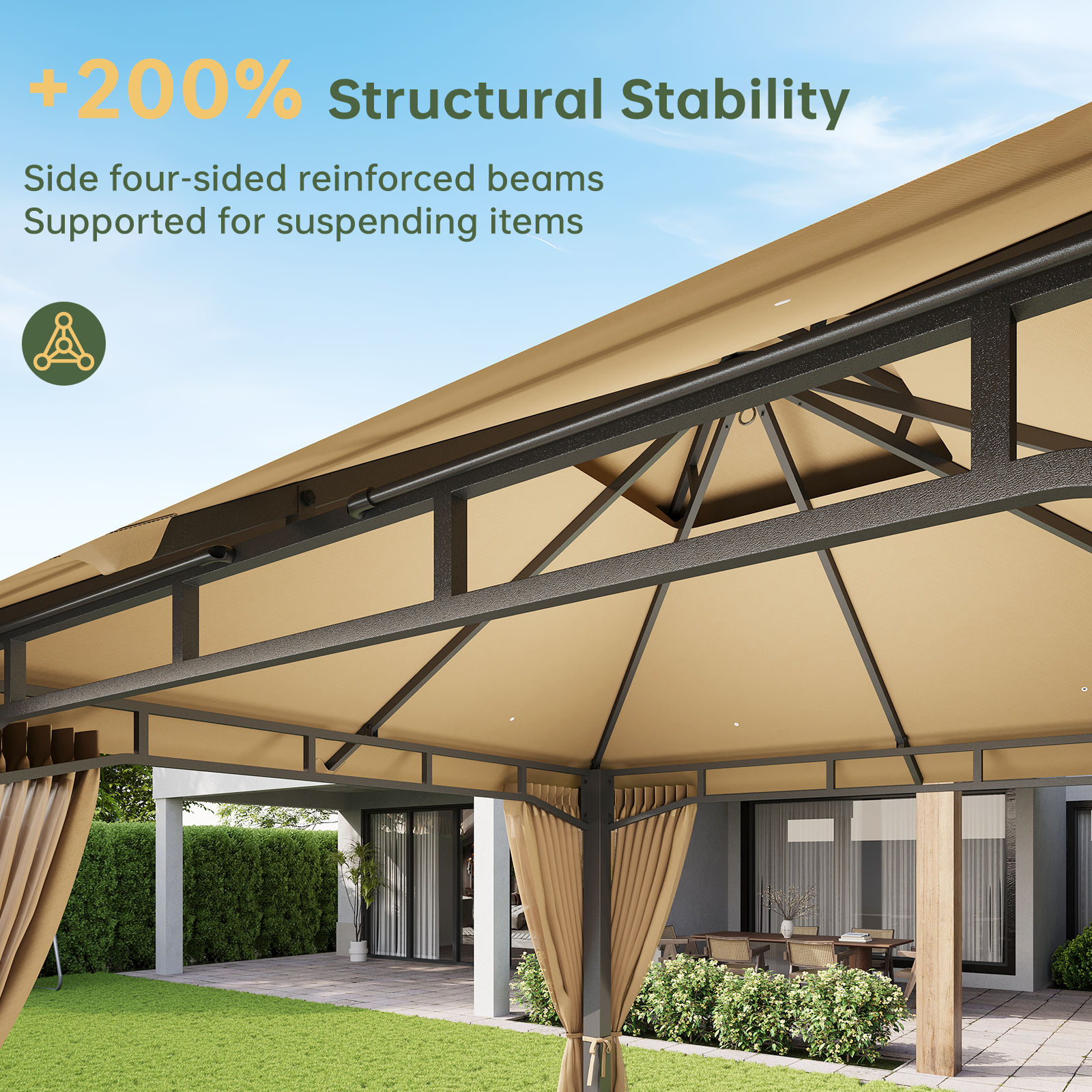 Aoxun 10x10 Gazebo with Double Roof & Mosquito Netting Outdoor Heavy-Duty Party Tent, Patio Tent with Zipper Screens - Backyard Garden Lawn Shelter Includes Wind Ropes Expansion Bolts, Beige