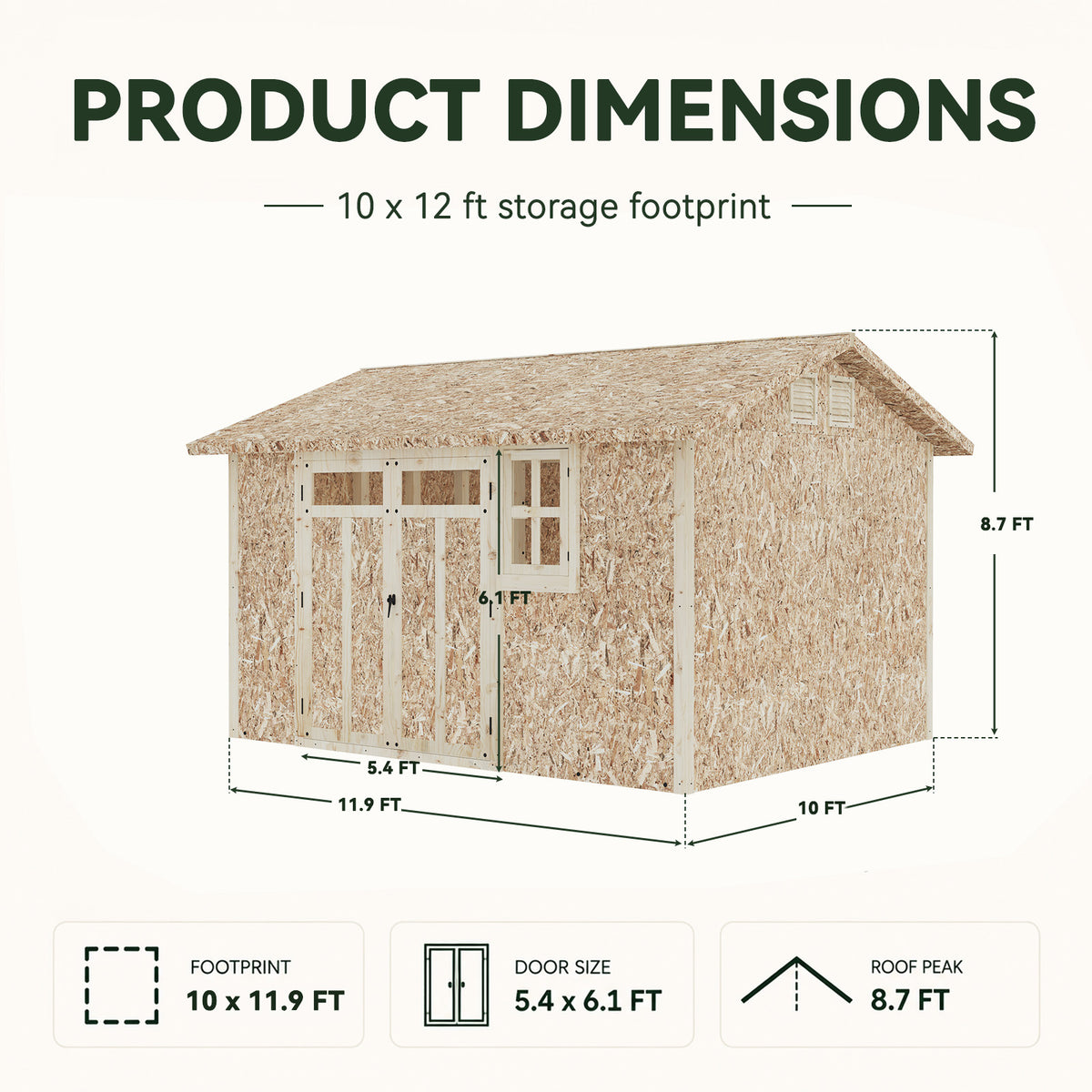 Aoxun 10x12FT Wooden Storage Shed, Premium Cedar Wood Frame