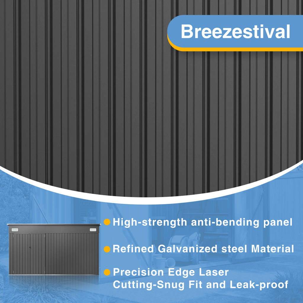 Breezestival 8'x12' Outdoor Lean to Storage Shed with Triple Doors Utility Galvanized Steel Sheds for Vertical Storage, Dual Lock Metal Shed with Sloped Roof for Mower,Bike,Garden Tools (Black)