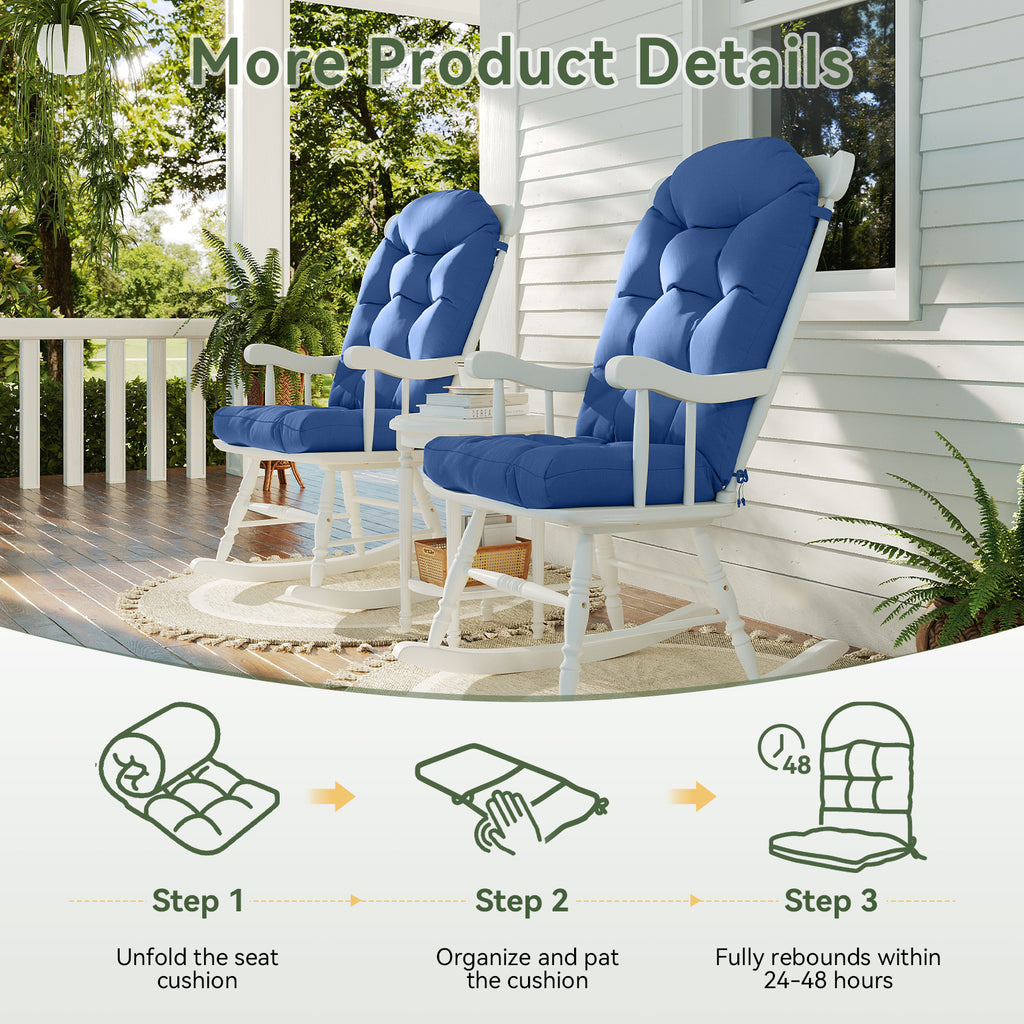 Aoxun Adirondack Chair Cushion, Indoor/Outdoor Rocking Chair Cushion with Ties, Thickened High Back Patio Chair Cushions with High Elasticity PP Cotton Water-Resistant, 2-Pack, Grey