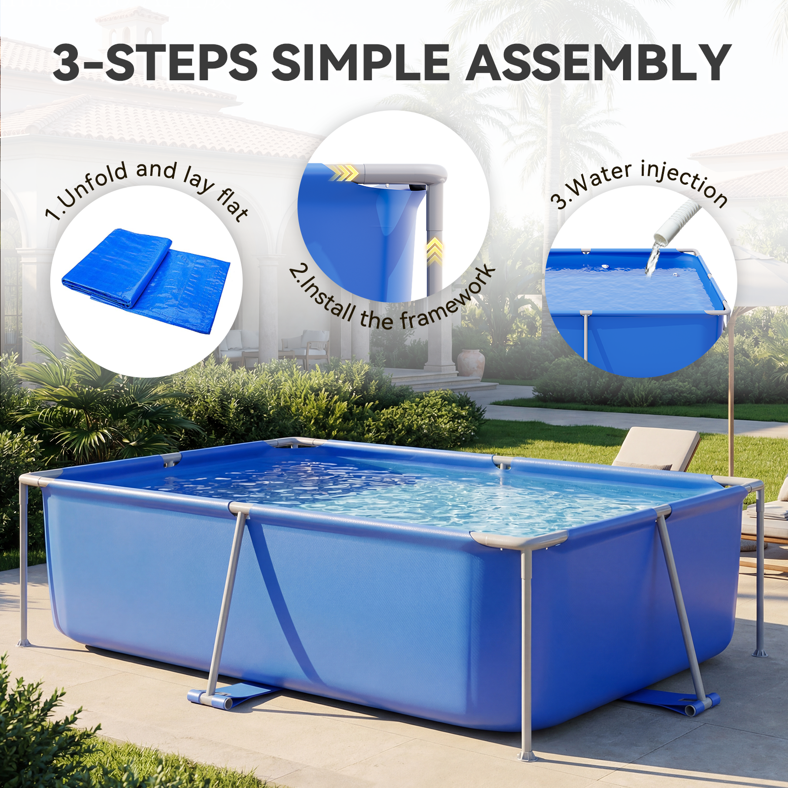 SunSwell 86" Non-Inflatable Backyard Swimming Pool for Family, Portable Above Ground Pool for Adults & Kids, Easy Setup for Outdoor, Backyard, Garden, Camping - Durable PVC