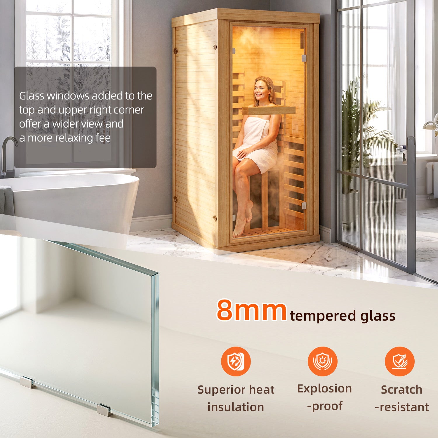Breezestival 1 Person Infrared Dry Sauna, Canadian Hemlock Wood Indoor Home Spa Sauna Room with Speakers, Tempered Glass Door, 149°F Max, 32.3"x32.3"x61.6"