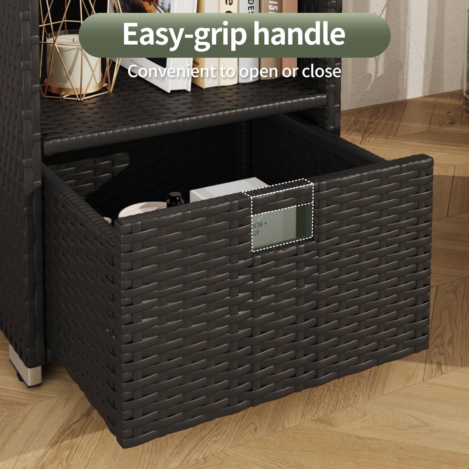 SunSwell Rattan Outdoor Pool Towel Rack Cabinet, Wicker Pool Storage Bins Storage Organizer, 2 Layer Shelf Hot Tub Spa Accessories