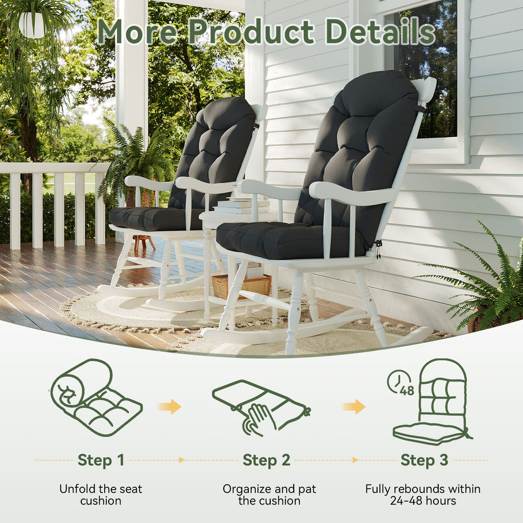 Aoxun Adirondack Chair Cushion, Indoor/Outdoor Rocking Chair Cushion with Ties, Thickened High Back Patio Chair Cushions with High Elasticity PP Cotton Water-Resistant, 2-Pack, Grey