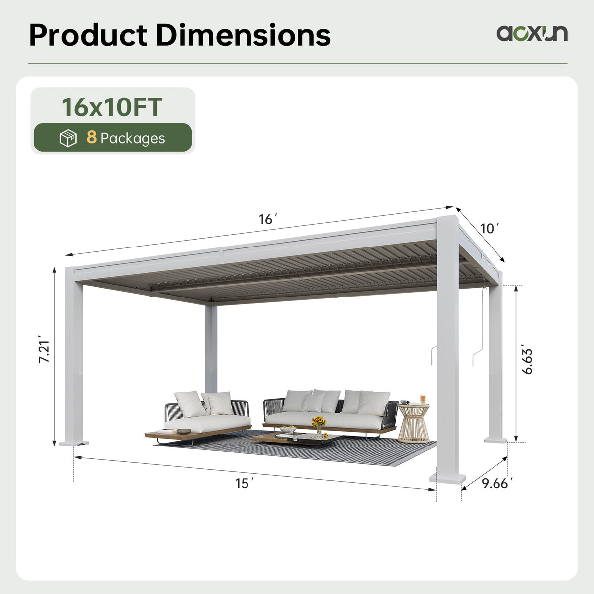 Aoxun Louvered Pergola 10x16, White Outdoor Pergola for Patio，0-90° Dual-Zone Louvers | Hidden Drainage System | Galvanized Steel Frame | 63.5 MPH Wind Rated | 3.8" Thick Posts