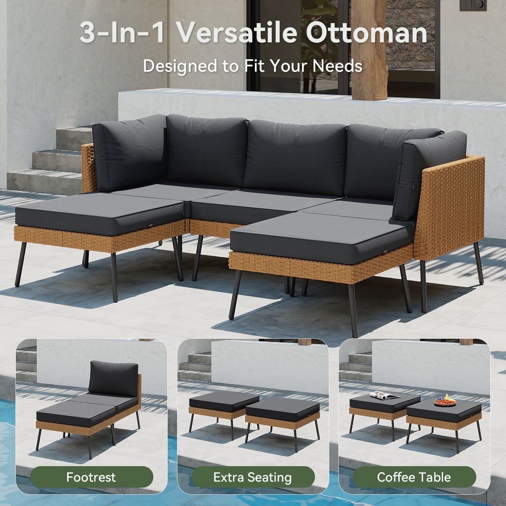 Aoxun 8 Piece Patio Furniture Set, 8 Seats Outdoor Sectional Sofas with Thick Cushion, Wicker Outdoor Patio Furniture Set with Ottomans for Party, Garden, Backyard