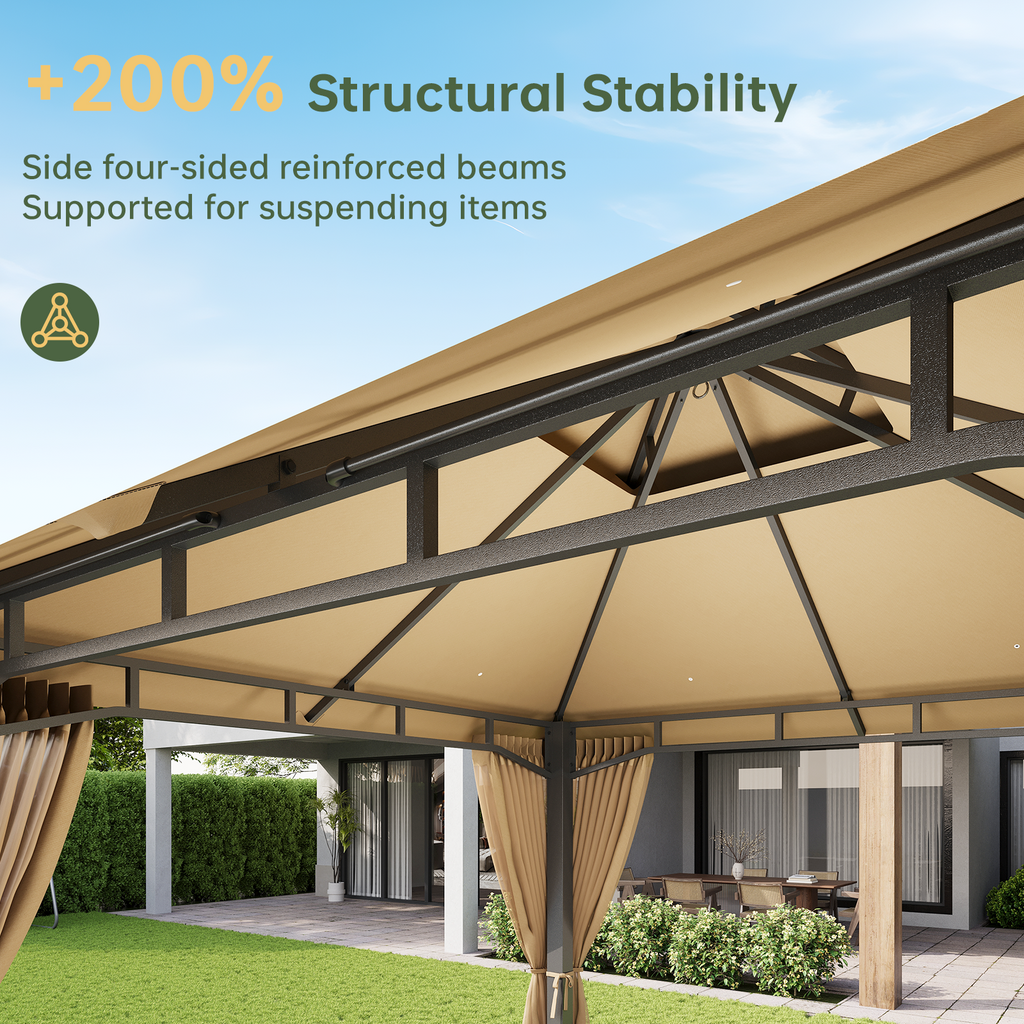 Aoxun 8x8 Gazebo with Double Roof & Mosquito Netting Outdoor Heavy-Duty Party Tent, Patio Tent with Zipper Screens - Backyard Garden Lawn Shelter Includes Wind Ropes Expansion Bolts, Beige