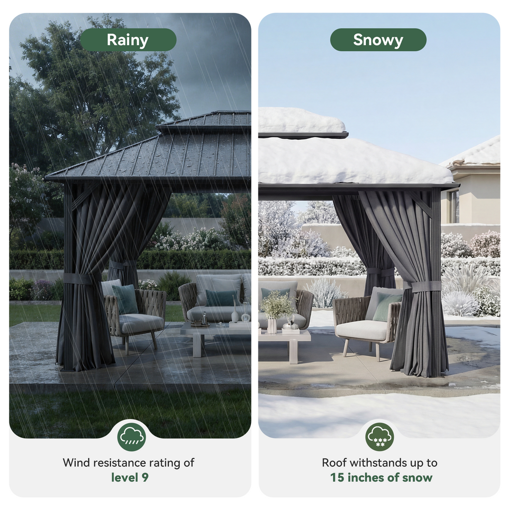 BinpLax 14x12FT Outdoor Gazebo - Heavy Duty Canopy Pavilion with Ventilated Double Roof, Patio Pergola with Netting for Pavilion for Party, Outdoor Dining, Wedding, Gray