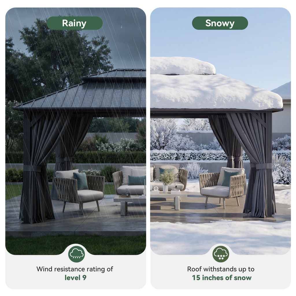 BinpLax 16x12FT Outdoor Gazebo - Heavy Duty Canopy Pavilion with Ventilated Double Roof, Patio Pergola with Netting for Pavilion for Party, Outdoor Dining, Wedding, Gray