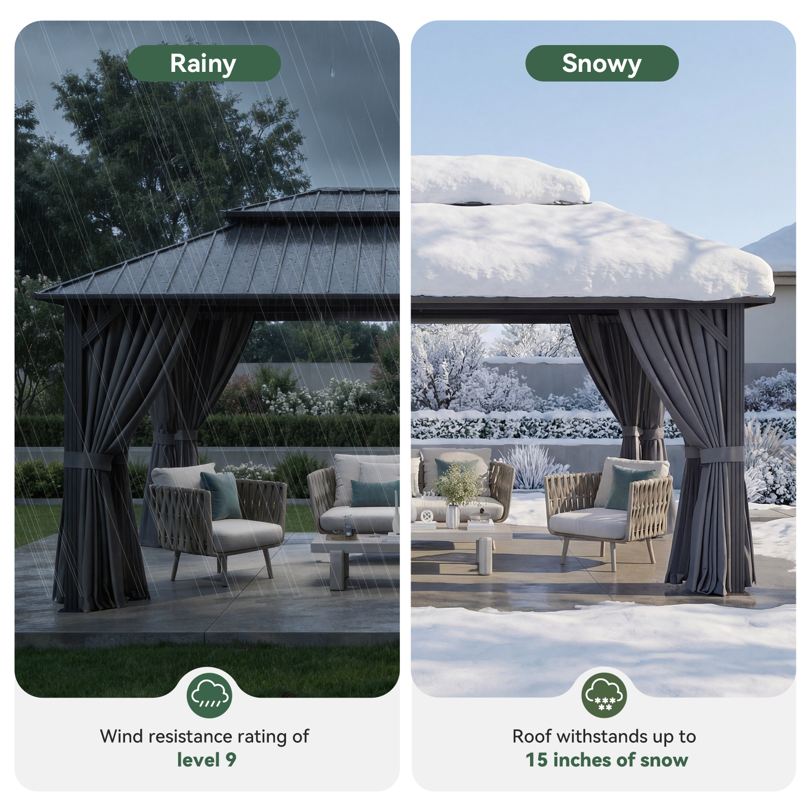 BinpLax 16x12FT Outdoor Gazebo - Heavy Duty Canopy Pavilion with Ventilated Double Roof, Patio Pergola with Netting for Pavilion for Party, Outdoor Dining, Wedding, Gray